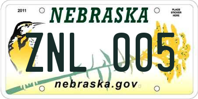 NE license plate ZNL005