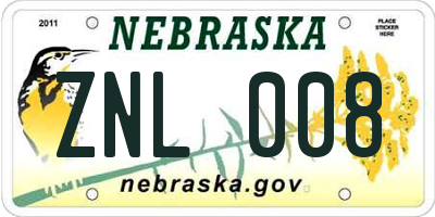NE license plate ZNL008
