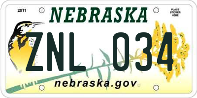 NE license plate ZNL034