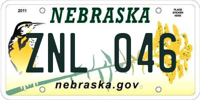 NE license plate ZNL046