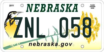 NE license plate ZNL058