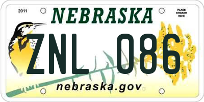 NE license plate ZNL086