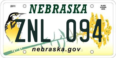 NE license plate ZNL094