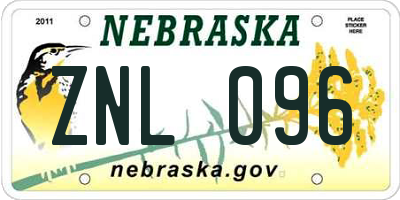 NE license plate ZNL096