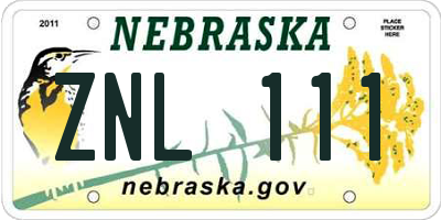 NE license plate ZNL111