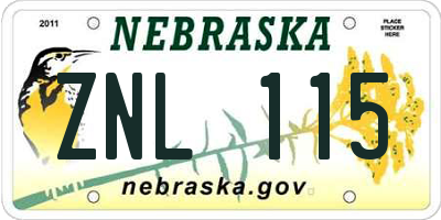 NE license plate ZNL115
