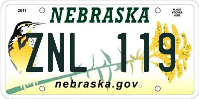 NE license plate ZNL119