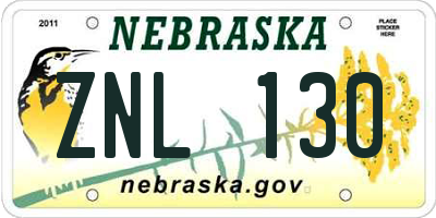 NE license plate ZNL130