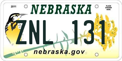 NE license plate ZNL131