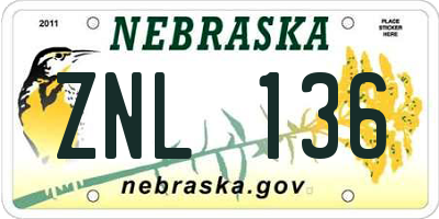 NE license plate ZNL136