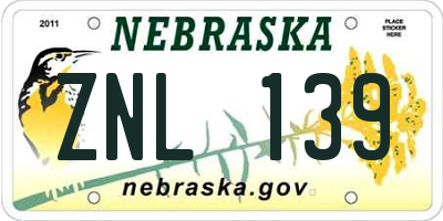 NE license plate ZNL139
