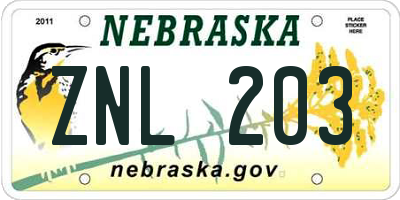 NE license plate ZNL203