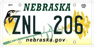 NE license plate ZNL206