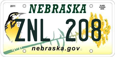 NE license plate ZNL208