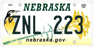 NE license plate ZNL223
