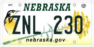 NE license plate ZNL230