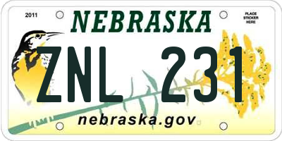 NE license plate ZNL231