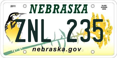 NE license plate ZNL235