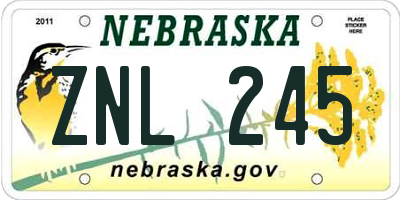 NE license plate ZNL245