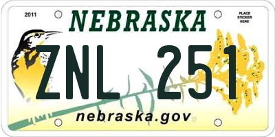NE license plate ZNL251