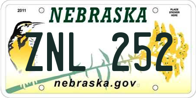 NE license plate ZNL252