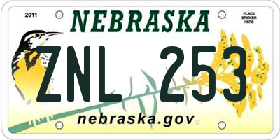 NE license plate ZNL253