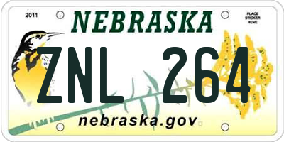 NE license plate ZNL264