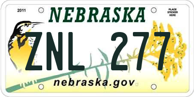 NE license plate ZNL277