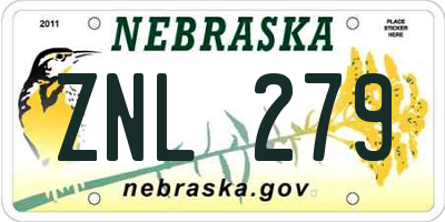 NE license plate ZNL279