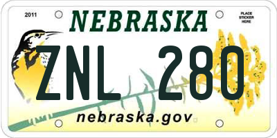 NE license plate ZNL280