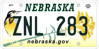 NE license plate ZNL283