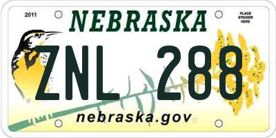 NE license plate ZNL288