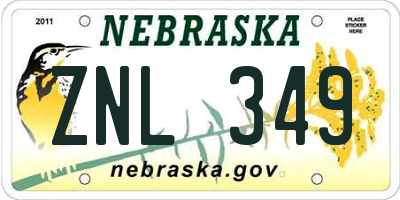 NE license plate ZNL349