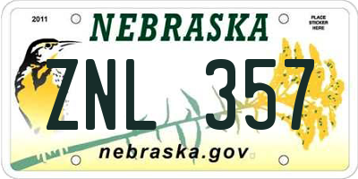 NE license plate ZNL357