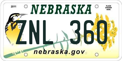 NE license plate ZNL360