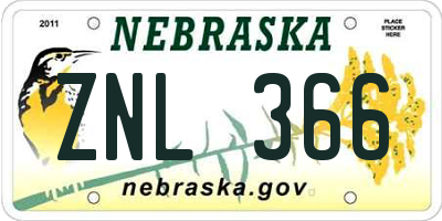 NE license plate ZNL366