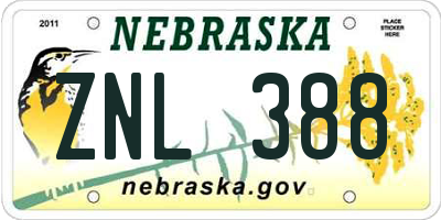 NE license plate ZNL388