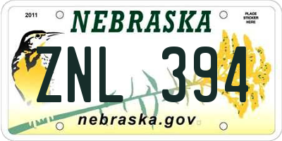 NE license plate ZNL394