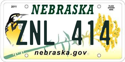 NE license plate ZNL414