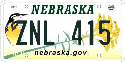 NE license plate ZNL415