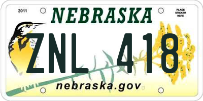 NE license plate ZNL418