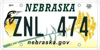 NE license plate ZNL474