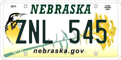 NE license plate ZNL545