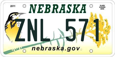 NE license plate ZNL571