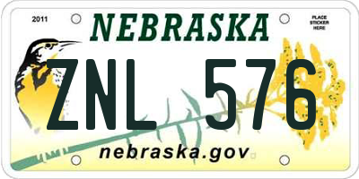 NE license plate ZNL576