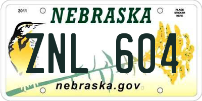 NE license plate ZNL604