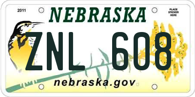 NE license plate ZNL608