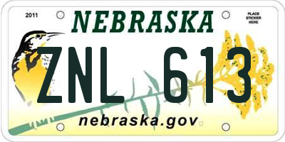 NE license plate ZNL613