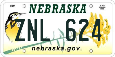 NE license plate ZNL624