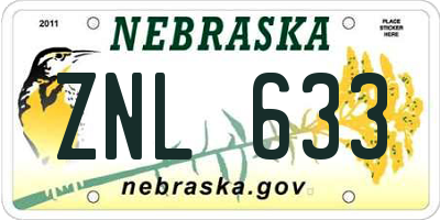 NE license plate ZNL633